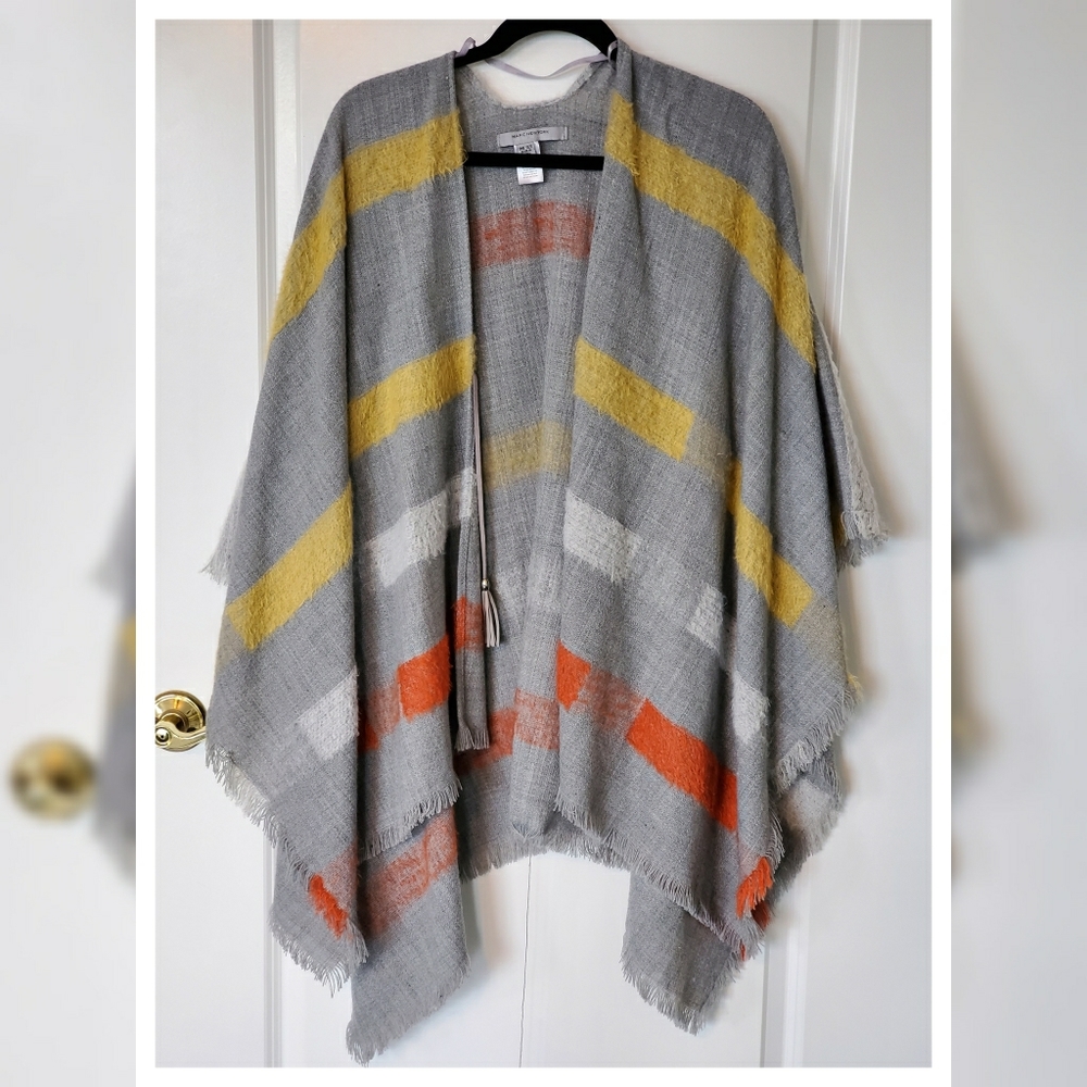 Cashmere Shawl w/ Leather Tassels & Fabric Fringe